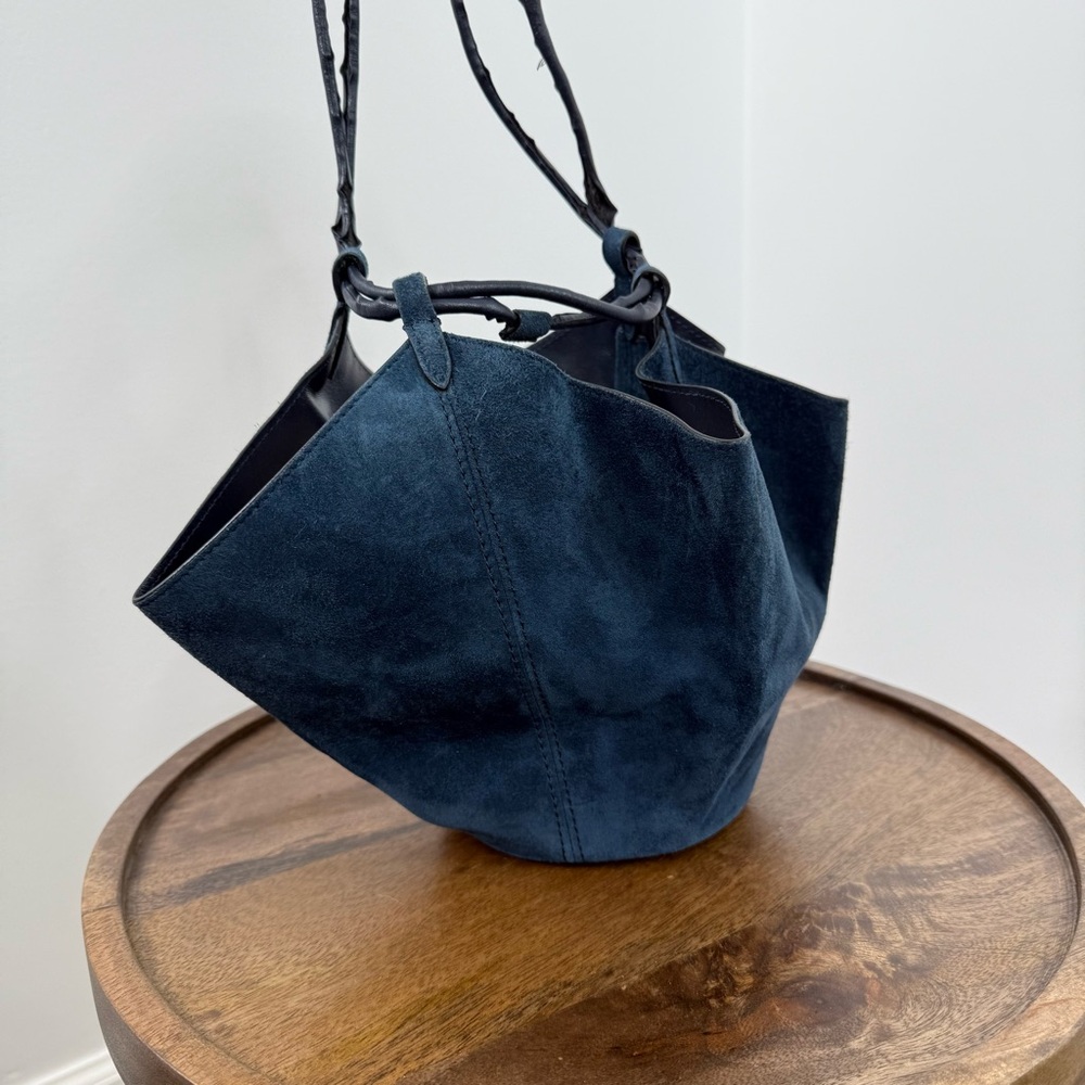 KHAITE The Mini Lotus Drawstring Bag in Midnight Suede - Picture 7 of 16